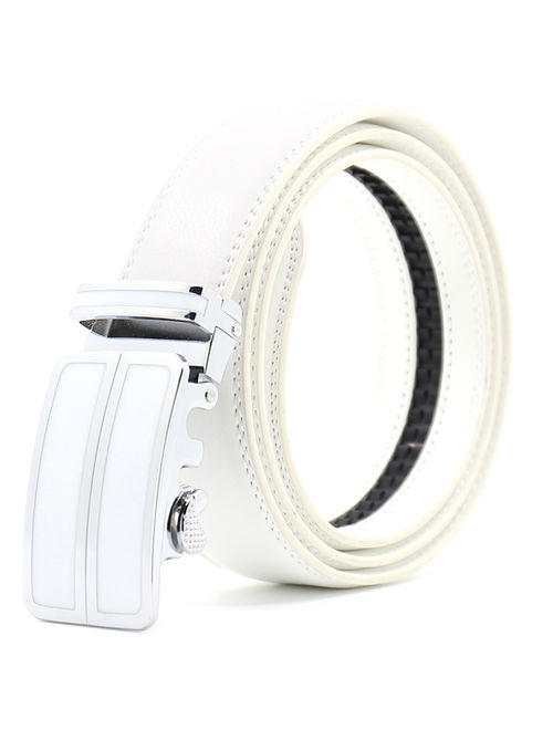 Men's Dress Belt Genuine Leather Automatic Buckle Ratchet Belt, Adjustable Exact Fit Belt