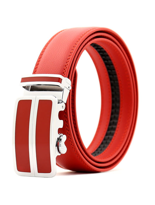 Men's Dress Belt Genuine Leather Automatic Buckle Ratchet Belt, Adjustable Exact Fit Belt