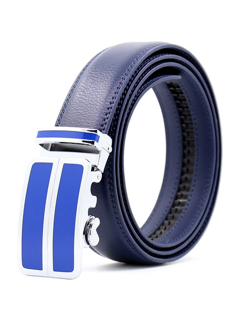 Men's Dress Belt Genuine Leather Automatic Buckle Ratchet Belt, Adjustable Exact Fit Belt