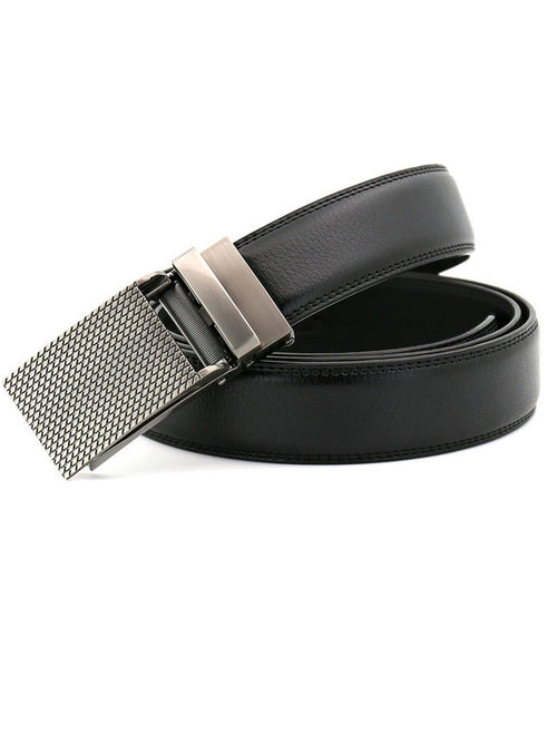 Men's Dress Belt Genuine Leather Automatic Buckle Ratchet Belt, Adjustable Exact Fit Belt