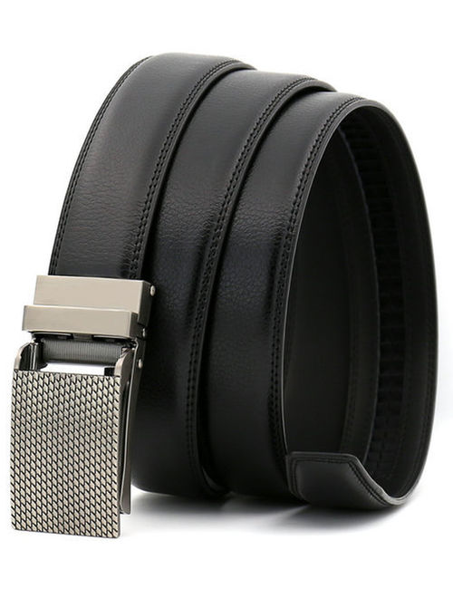 Men's Dress Belt Genuine Leather Automatic Buckle Ratchet Belt, Adjustable Exact Fit Belt