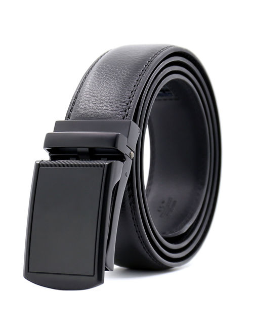 Men's Dress Belt Genuine Leather Automatic Buckle Ratchet Belt, Adjustable Exact Fit Belt