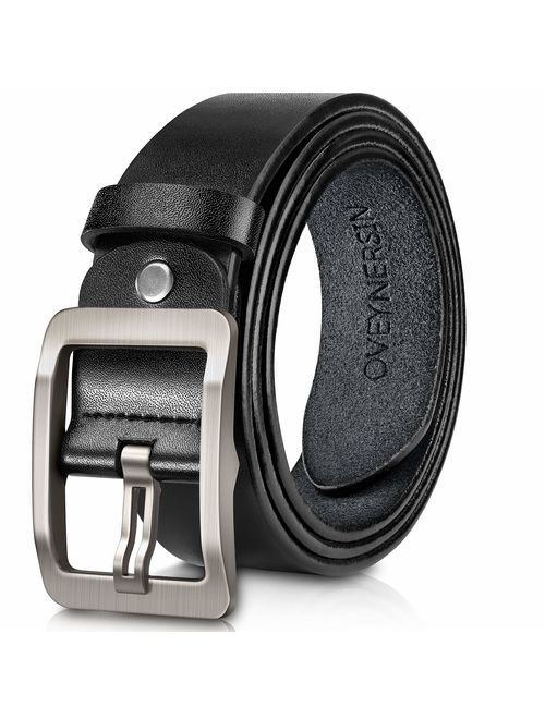 Men's Belt, OVEYNERSIN Genuine Leather Causal Dress Belt for Men with Classic Single Prong Buckle lenght