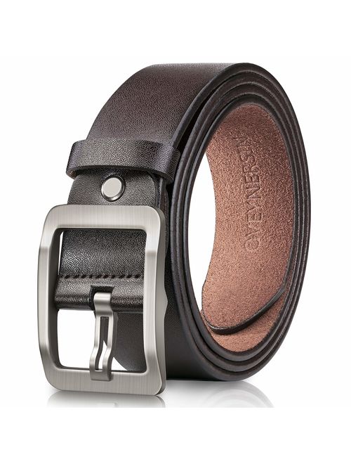 Men's Belt, OVEYNERSIN Genuine Leather Causal Dress Belt for Men with Classic Single Prong Buckle lenght