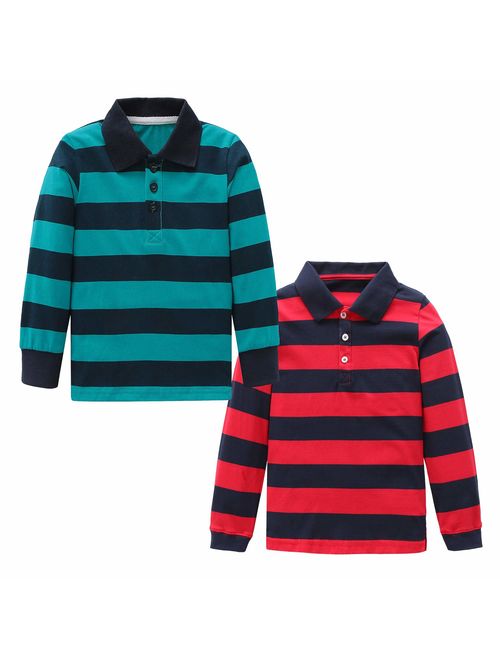 HowJoJo Boys Cotton Long Sleeve T-Shirts Striped Polo Shirts