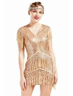 BABEYOND 1920s Flapper Dress Long Fringed Gatsby Dress Roaring 20s Sequins Beaded Embellished Dress Vintage Art Deco Dress