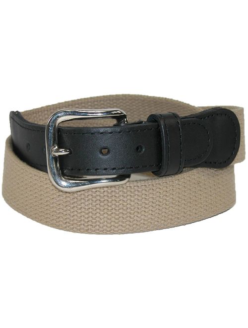 Men's Big and Tall Cotton Fabric Belt with Leather Tabs