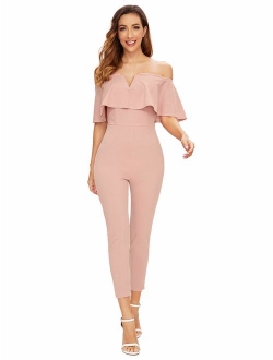 Women's Elegant Off Shoulder Ruffle High Waist Long Jumpsuit