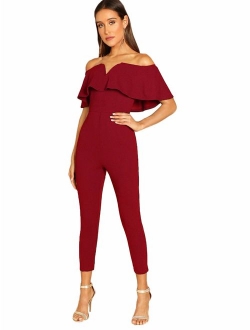 Women's Elegant Off Shoulder Ruffle High Waist Long Jumpsuit