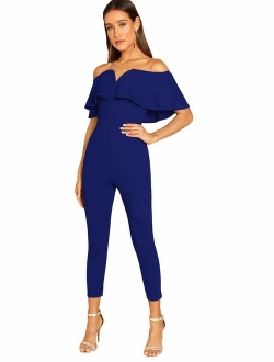 Women's Elegant Off Shoulder Ruffle High Waist Long Jumpsuit