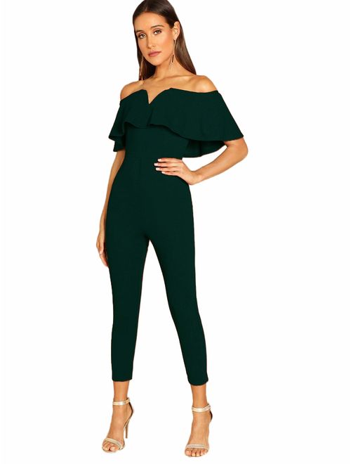 Verdusa Women's Elegant Off Shoulder Ruffle High Waist Long Jumpsuit