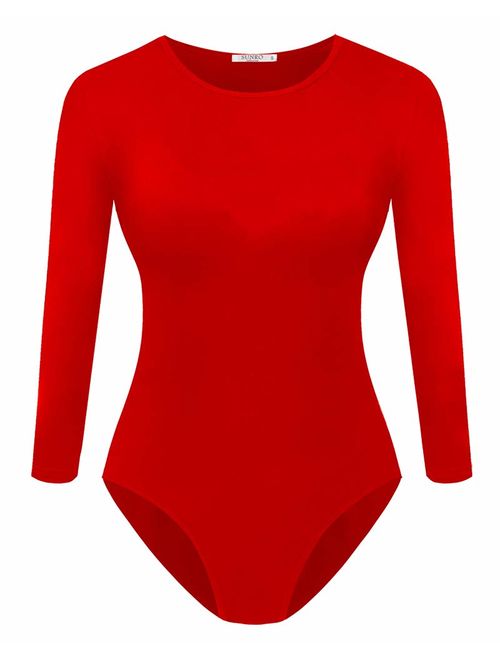 SUNRO Women's Sexy Long Sleeves Round Neck Bodysuits Jumpsuits