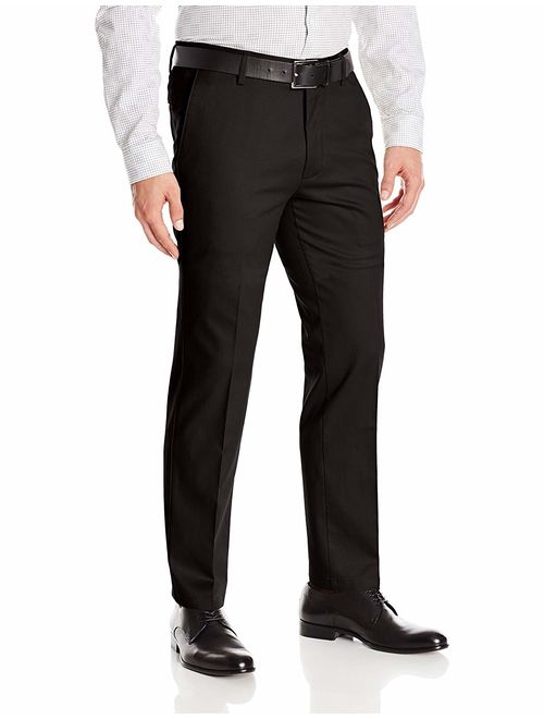 Boltini Italy Men's Flat Front Slim Fit Slacks Trousers Dress Pants (Black, 32x32)