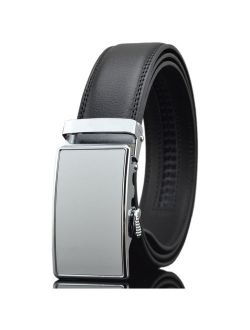 Men's Dress Belt Genuine Leather Automatic Buckle Ratchet Belt, Adjustable Exact Fit Belt