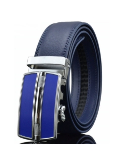 Men's Dress Belt Genuine Leather Automatic Buckle Ratchet Belt, Adjustable Exact Fit Belt