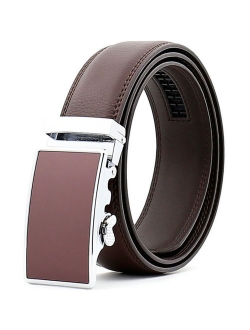 Men's Dress Belt Genuine Leather Automatic Buckle Ratchet Belt, Adjustable Exact Fit Belt