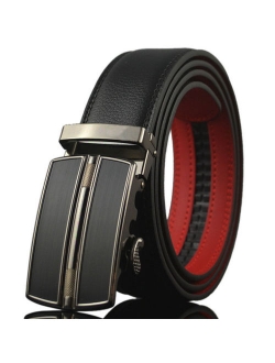 Men's Dress Belt Genuine Leather Automatic Buckle Ratchet Belt, Adjustable Exact Fit Belt