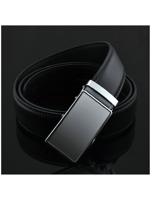 Men's Dress Belt Genuine Leather Automatic Buckle Ratchet Belt, Adjustable Exact Fit Belt