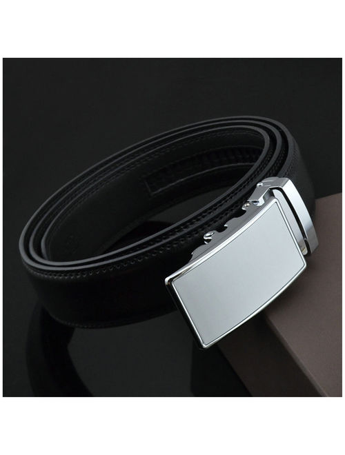 Men's Dress Belt Genuine Leather Automatic Buckle Ratchet Belt, Adjustable Exact Fit Belt