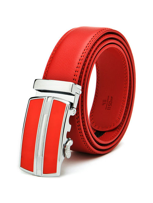 Men's Dress Belt Genuine Leather Automatic Buckle Ratchet Belt, Adjustable Exact Fit Belt