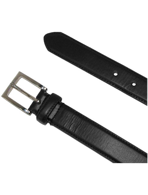 Men's Leather 1 1/8 Inch Basic Dress Belt with Silver Buckle