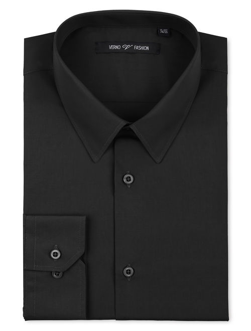 Verno Men's Basic Long Sleeve Slim Fit Solid Dress Shirt