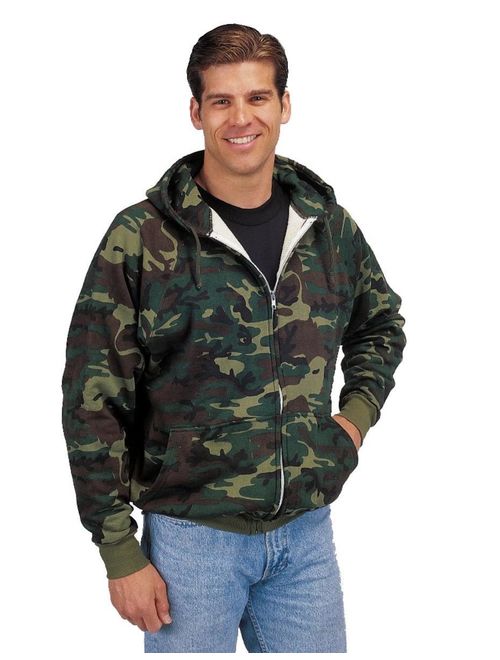 Thermal Lined Zipper Hooded Sweatshirt Woodland Camo Small