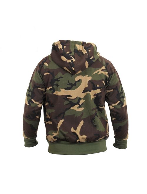 Thermal Lined Zipper Hooded Sweatshirt Woodland Camo Small