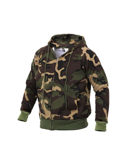 Thermal Lined Zipper Hooded Sweatshirt Woodland Camo Small