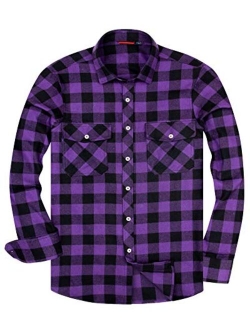 Alimens & Gentle Cotton Button Down Regular Fit Long Sleeve Plaid Flannel Casual Shirts