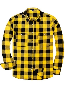 Alimens & Gentle Cotton Button Down Regular Fit Long Sleeve Plaid Flannel Casual Shirts