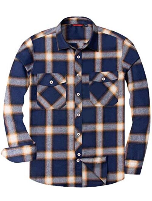 Alimens & Gentle Cotton Button Down Regular Fit Long Sleeve Plaid Flannel Casual Shirts