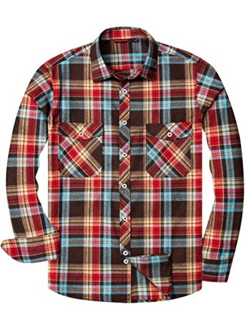 Alimens & Gentle Cotton Button Down Regular Fit Long Sleeve Plaid Flannel Casual Shirts