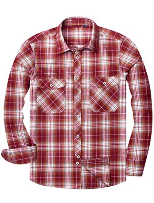 Alimens & Gentle Cotton Button Down Regular Fit Long Sleeve Plaid Flannel Casual Shirts