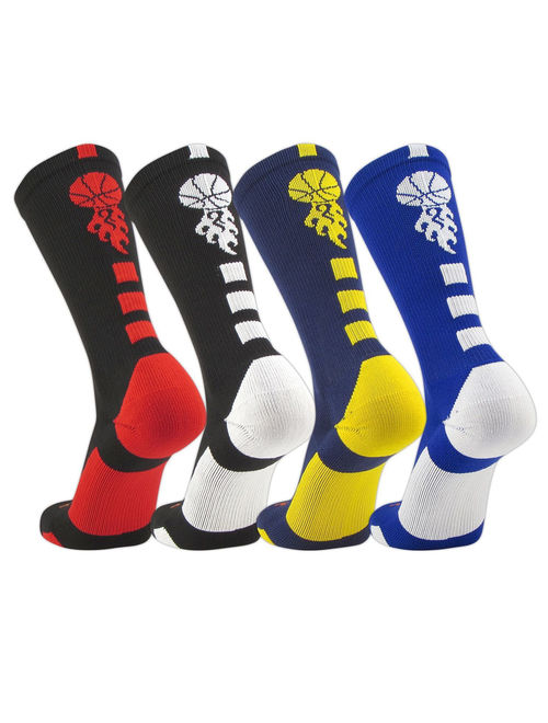 Swanq Baseline Fire Flame Basketball Logo Crew Socks by TCK