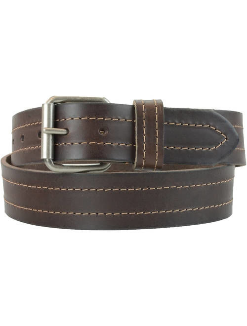 1-1/2 in. US Steer Hide Leather Double Stitch Men's Belt w/ Antq.Nickel Roller Buckle