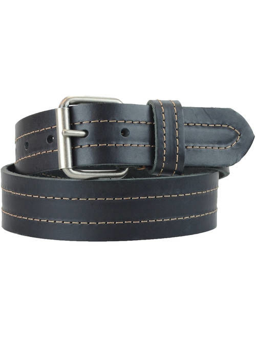 1-1/2 in. US Steer Hide Leather Double Stitch Men's Belt w/ Antq.Nickel Roller Buckle