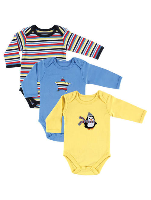 Hudson Baby Boy Long Sleeve Cotton Bodysuits 3-Pack