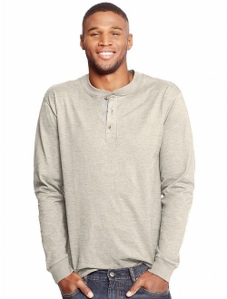 Men's and Big Men's Beefy Heavyweight Long Sleeve Three-Button Henley, Up To Size 3XL