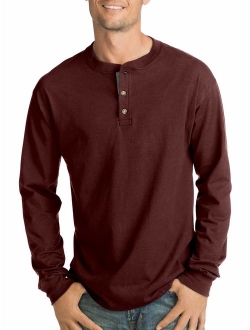 Men's and Big Men's Beefy Heavyweight Long Sleeve Three-Button Henley, Up To Size 3XL