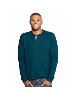 Men's and Big Men's Beefy Heavyweight Long Sleeve Three-Button Henley, Up To Size 3XL