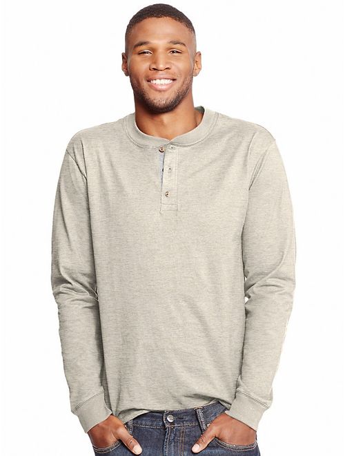 Hanes Men's and Big Men's Beefy Heavyweight Long Sleeve Three-Button Henley, Up To Size 3XL