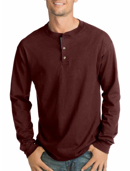 Hanes Men's and Big Men's Beefy Heavyweight Long Sleeve Three-Button Henley, Up To Size 3XL