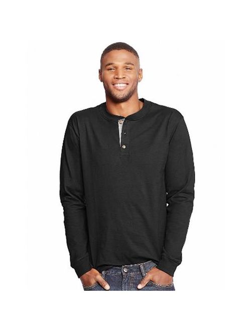 Hanes Men's and Big Men's Beefy Heavyweight Long Sleeve Three-Button Henley, Up To Size 3XL