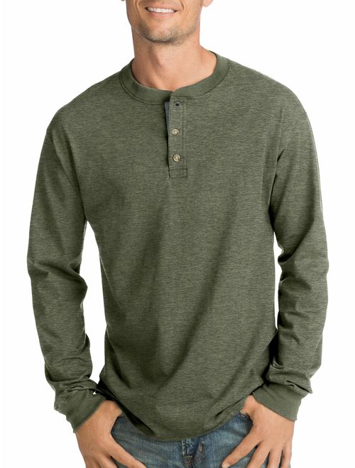 Hanes Men's and Big Men's Beefy Heavyweight Long Sleeve Three-Button Henley, Up To Size 3XL