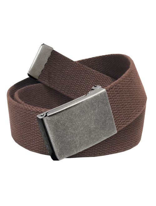 Men's Golf Belt in 1.5 Distressed Silver Flip Top Buckle with Canvas Web Belt Small Black