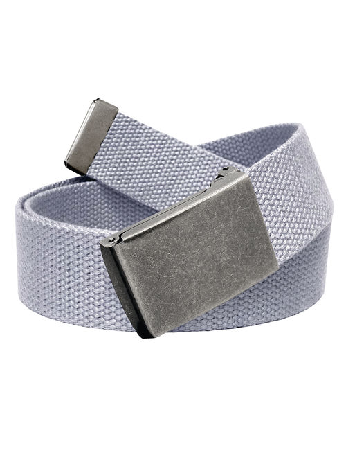 Men's Golf Belt in 1.5 Distressed Silver Flip Top Buckle with Canvas Web Belt Small Black