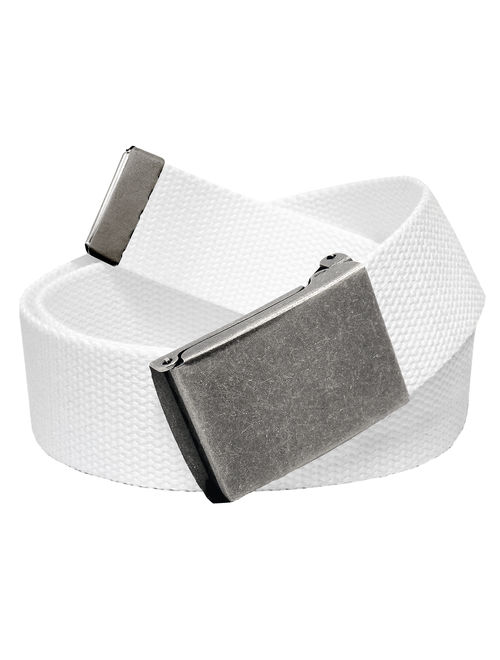 Men's Golf Belt in 1.5 Distressed Silver Flip Top Buckle with Canvas Web Belt Small Black