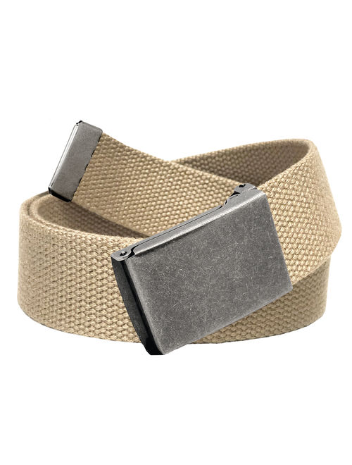 Men's Golf Belt in 1.5 Distressed Silver Flip Top Buckle with Canvas Web Belt Small Black