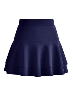 Afibi Casual Mini Stretch Waist Flared Plain Pleated Skater Skirt